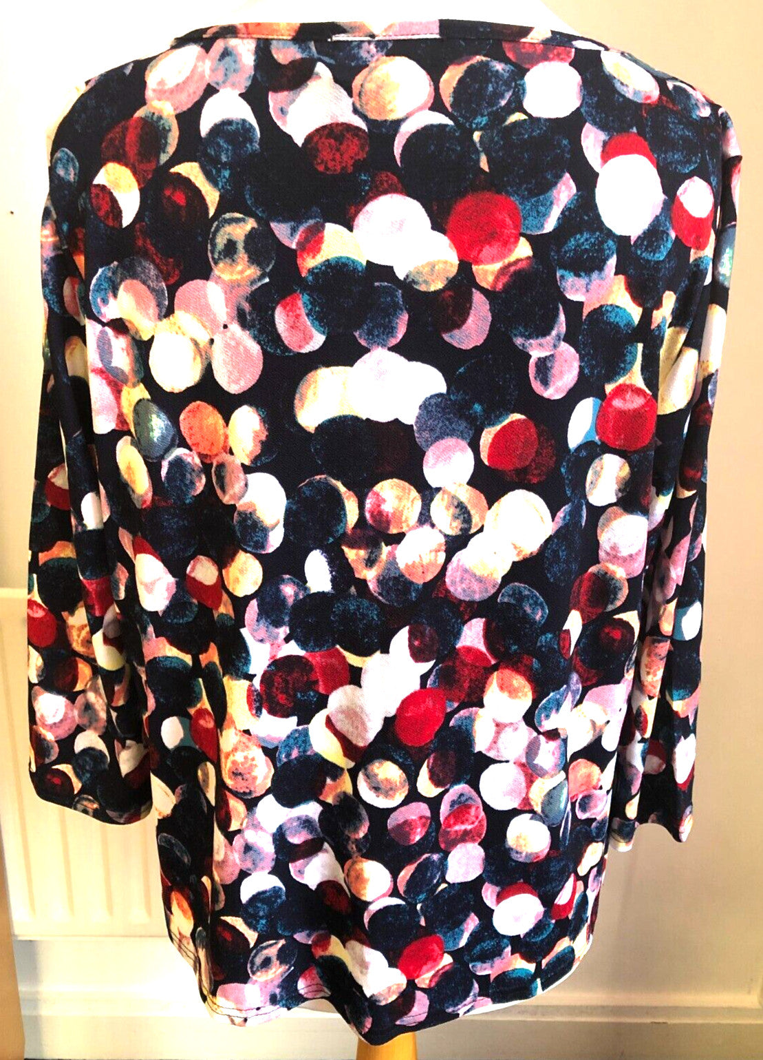 Womens Blouse UK18 Black Multi Collarless Round Neck Long Sleeve  BNWT