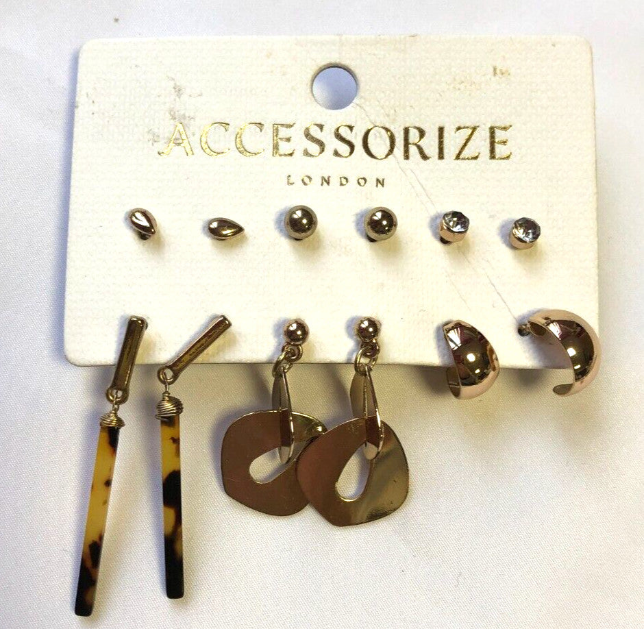 Accessorize Earrings Set of 6 Brown/Gold Designed in Notting Hill New