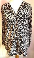 Boohoo Top UK10 Cream/Black Leopard Print Button Through Long Sleeve New
