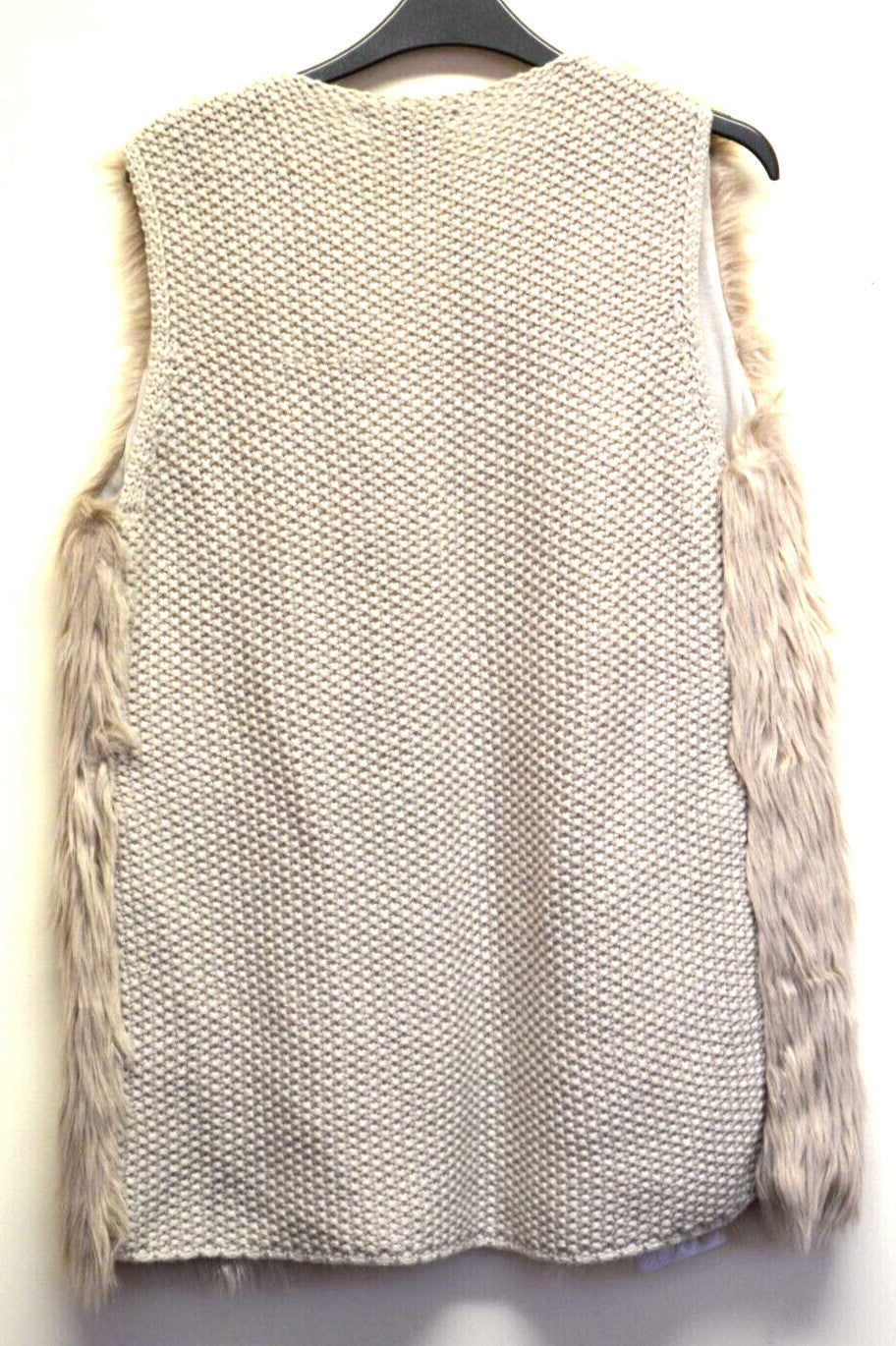 Faux Fur Gilet Size Medium Beige Soft Knit Open Stretch Pre-owned