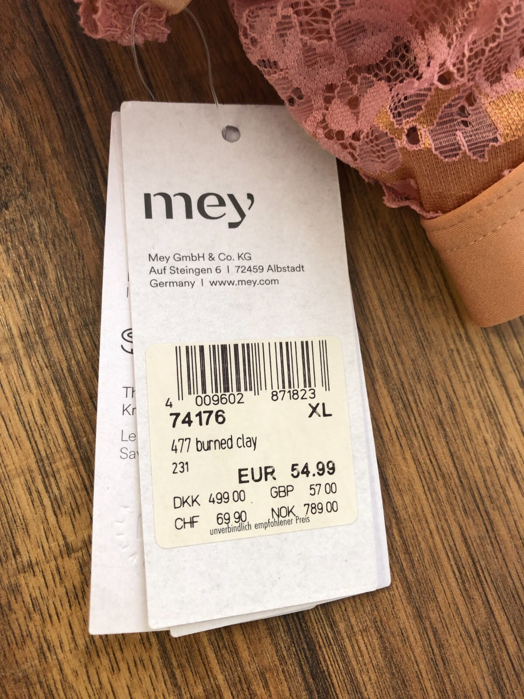 Bra &amp; Brief Set XL Burned Clay Balconette 97% Polyamide Non wired Padded  BNWT