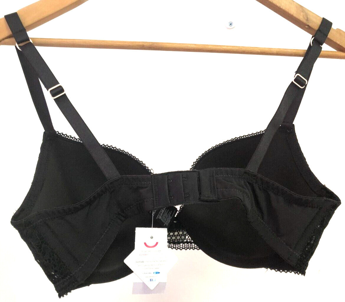 Debenhams Bra 32DD Black Underwired Padded Ruby Lace Plunge BNWT