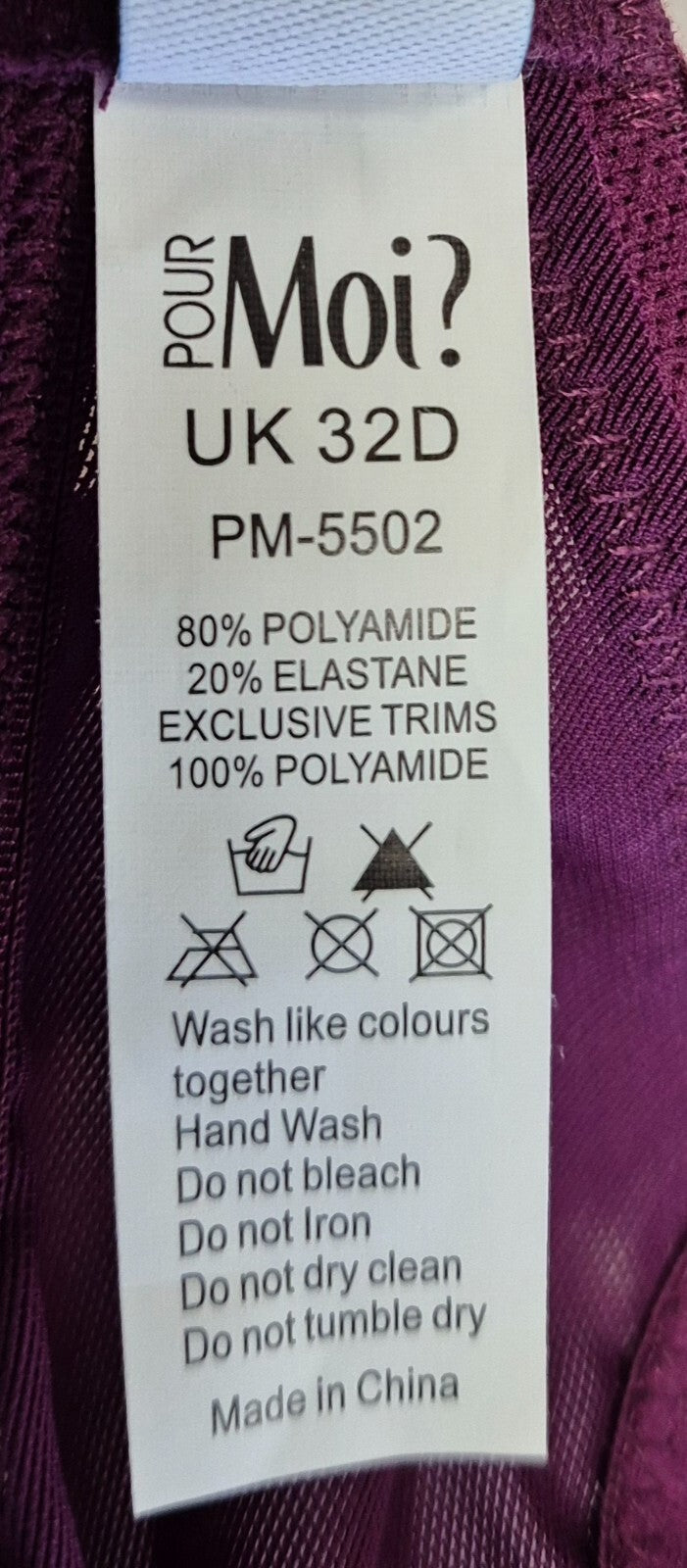 Pour Moi Bra 32D Purple Full Cup Underwired Non Padded Promise XV363 BNWT