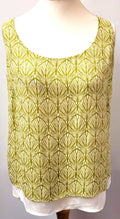 Jasper Conran Tunic Top UK12 Cream/Green Leaf Print Sleeveless Pre-Owned