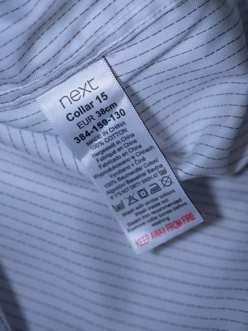 Next Signature Regular Fit White &amp; Charcoal Line Long Sleeve Size 38cm Pre-Owned
