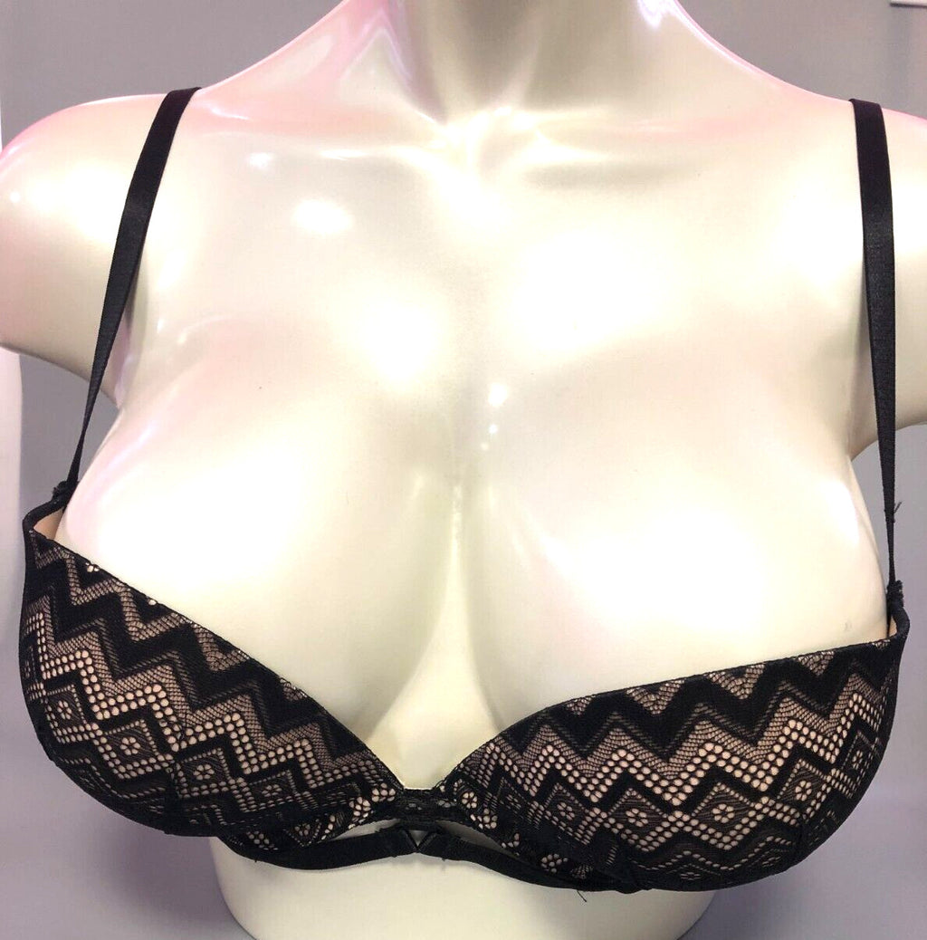 New Look Bra 36C Black/Nude Geo Lace Underwired Padded New with Tags