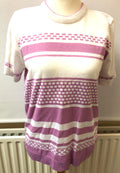 Womens Top XL Pink and White Round Neck Short Sleeve by Monique Collection BNWT