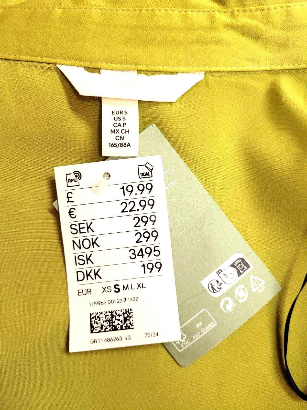 H&amp;M Wrap Dress UK10 Lime/Yellow Satin Mini V-Neck Long Sleeve New with Tags