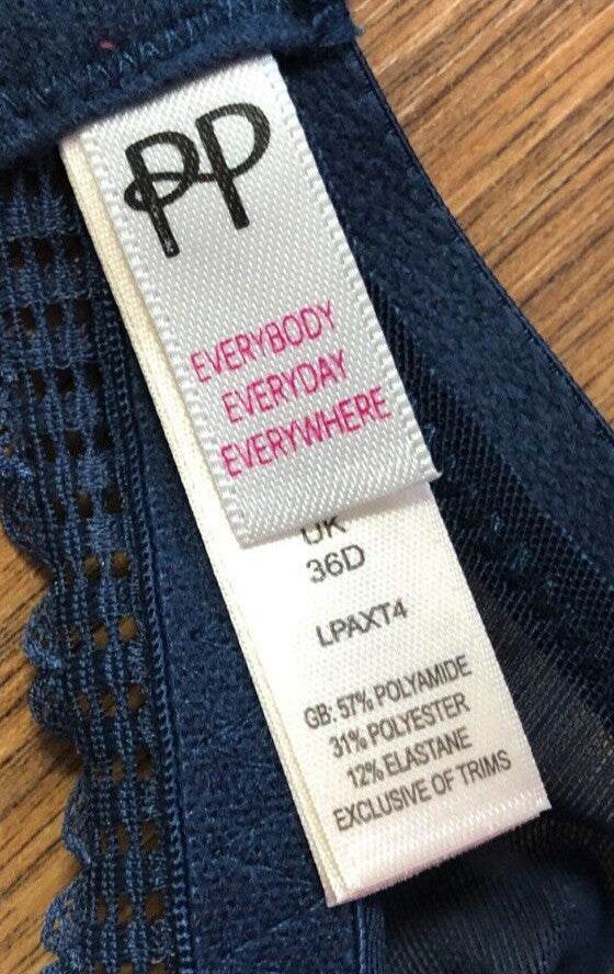 Pretty Polly Bra 36D Navy/Red Tropics Print Plunge Underwired Padded BNWT