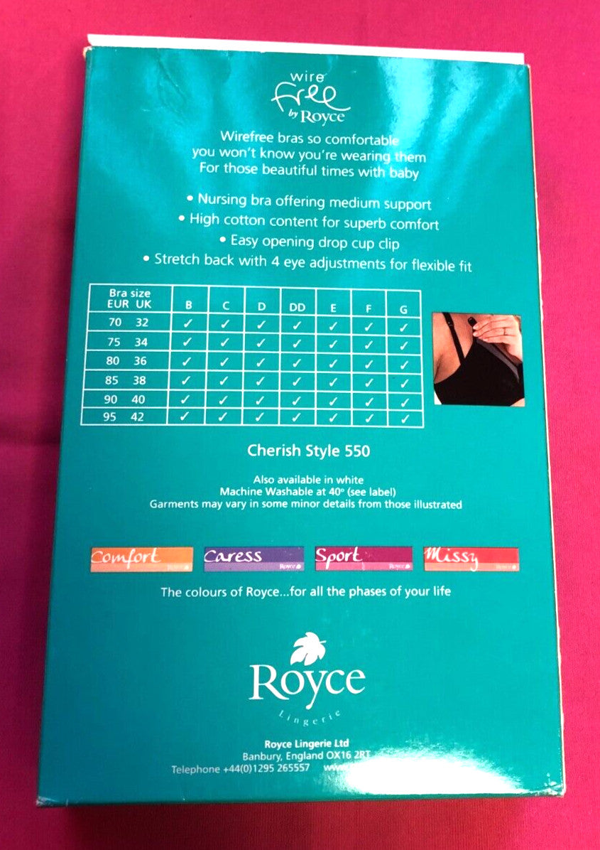 Royce Cherish Nursing Bra 40C Black Drop Cups Cherish 550 Cotton Rich New + Tags