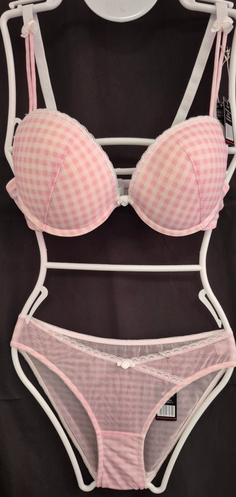 Bra and Knicker Set 34B Knickers Small Pink/White Gingham Check by La Marru BNWT