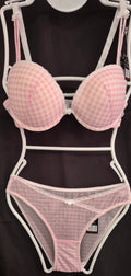 Bra and Knicker Set 34B Knickers Small Pink/White Gingham Check by La Marru BNWT