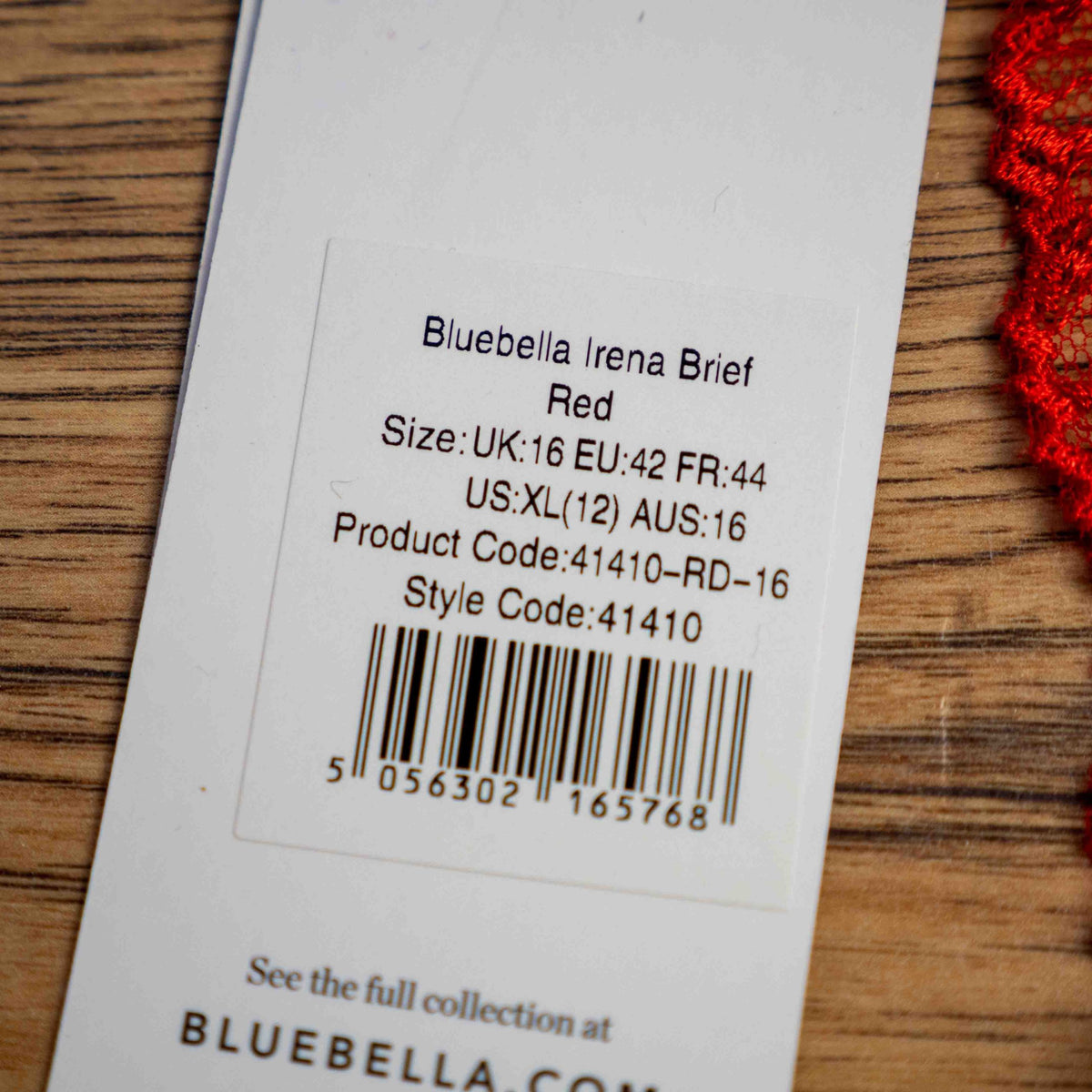 Bluebella red lace briefs with adjustable side straps and delicate lace detailing.