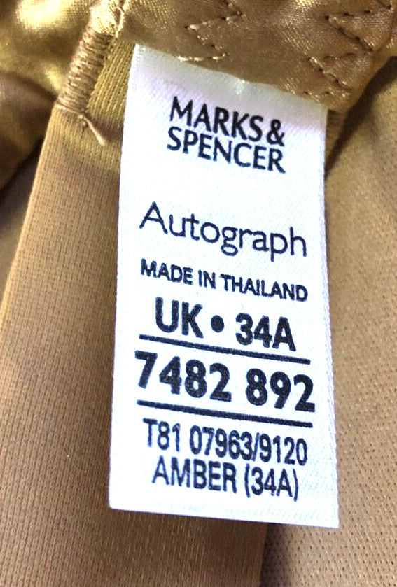 M&amp;S Bra 34A Amber Padded Plunge Underwired Silk Blend New with Tags