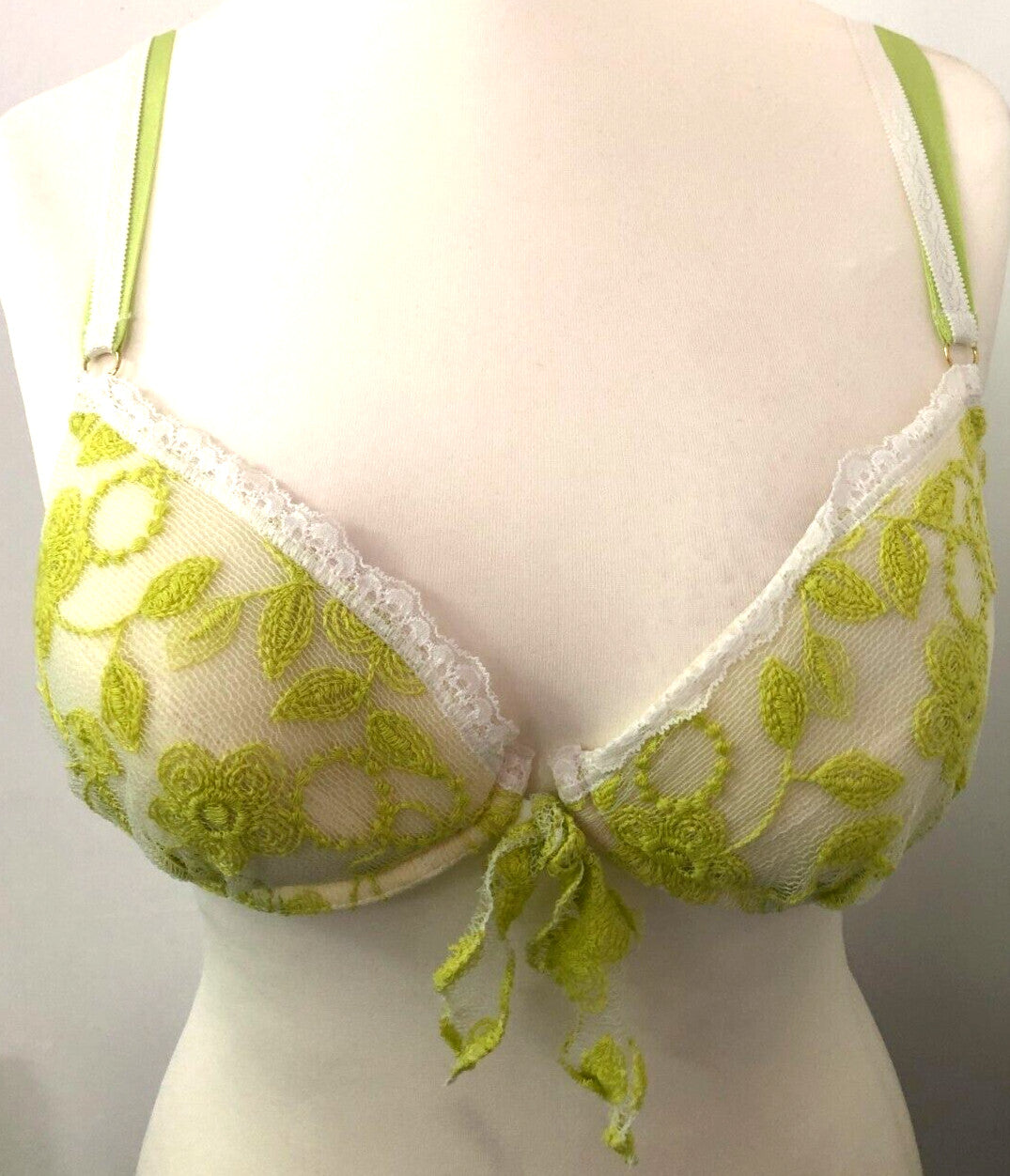 Bonbon Bra 34B Green/White Plunge Underwired Padded New With Tags