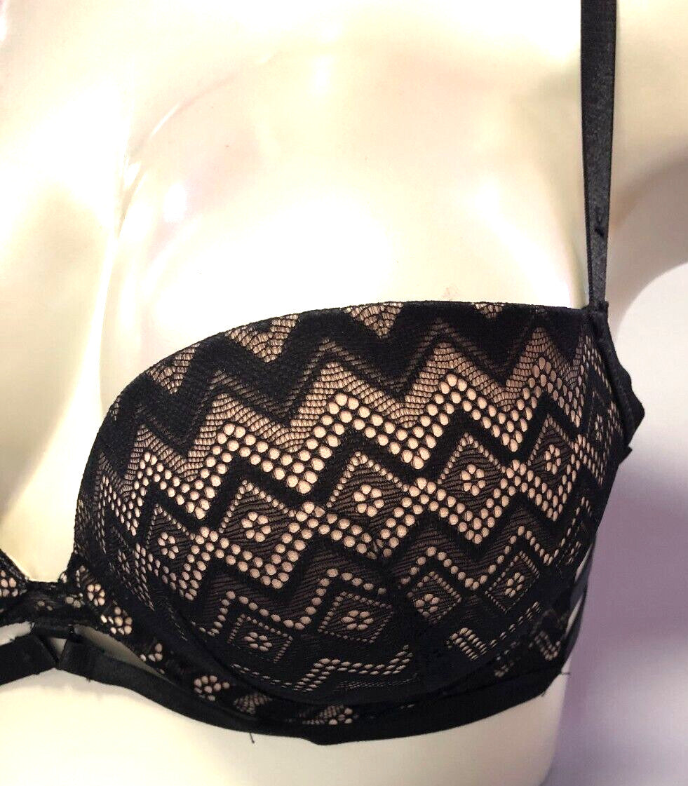 New Look Bra 36C Black/Nude Geo Lace Underwired Padded New with Tags