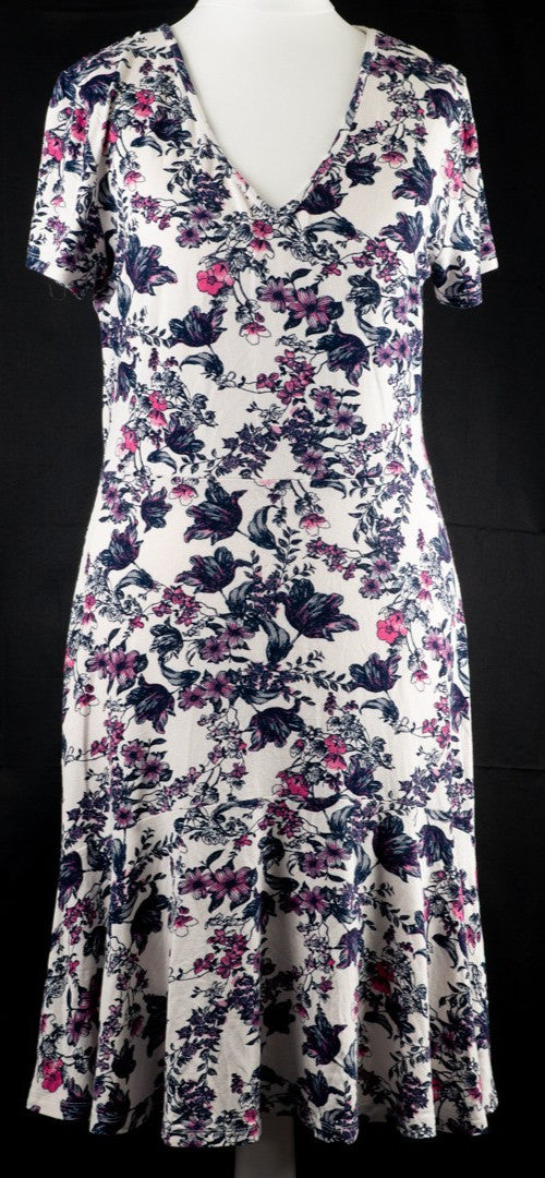 Next White Floral Knee Length Size 10 Dress Pre-Owned
