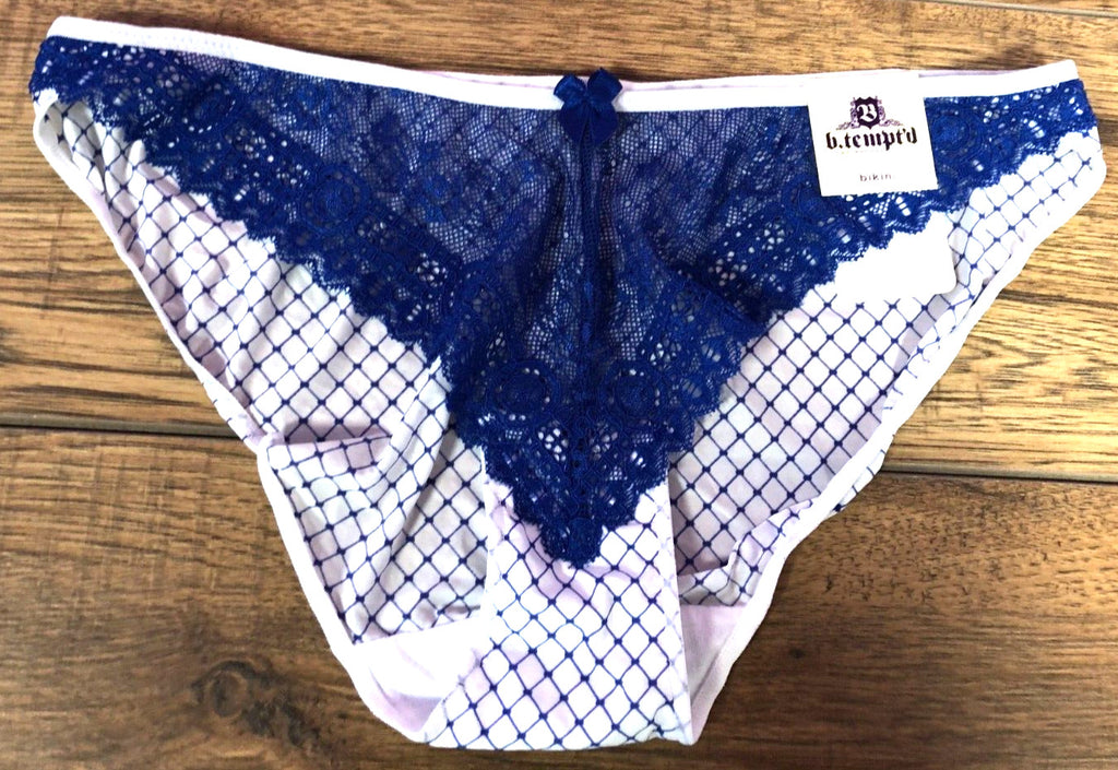 B.Tempt'd Knickers UK14/16 Blue/White Bikini Style  New with Tags