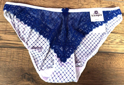 B.Tempt'd Knickers UK14/16 Blue/White Bikini Style  New with Tags