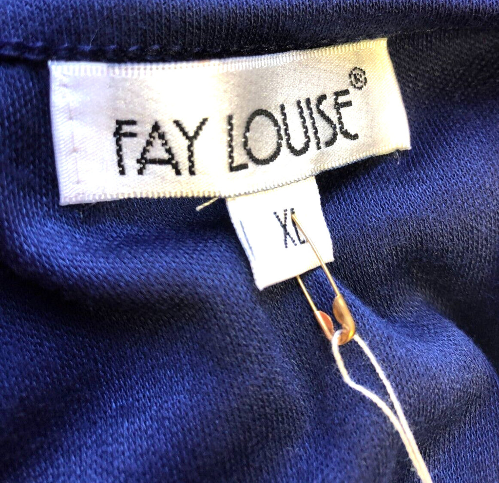 Womens Top XL Blue Short Sleeve Round Neck Floral Detailing by Fay Louise BNWT