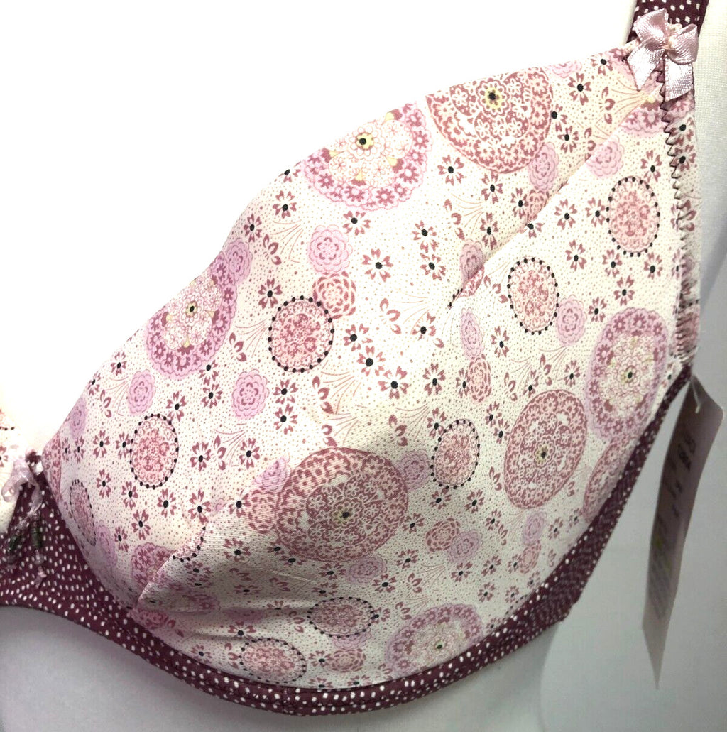 Corin Bra 34F Pink/Brown Plunge Underwired Padded Floral Print Madi 12804 BNWT