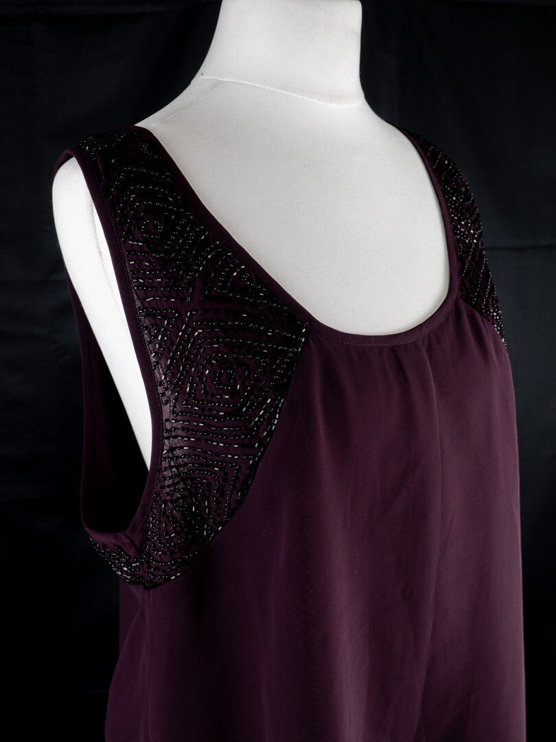 Topshop Plum Jewelled Vest Size 12 | Pre-Owned