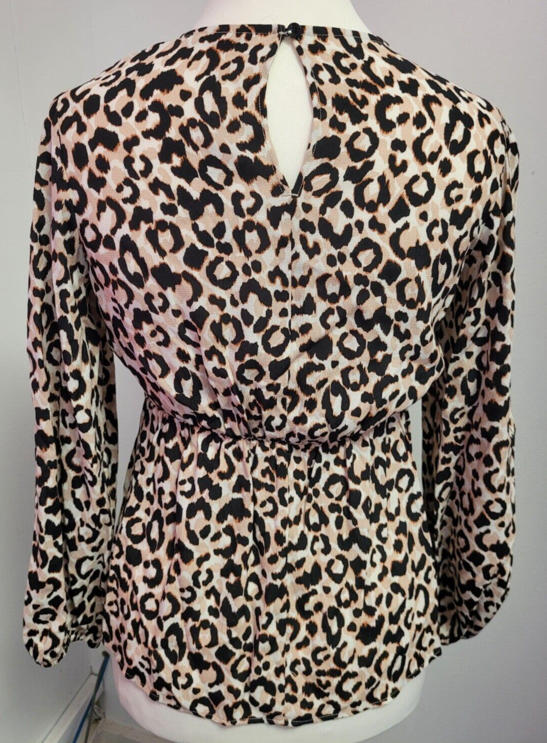 George Top UK10 Leopard Print Keyhole Round Neck Long Sleeve BNWT