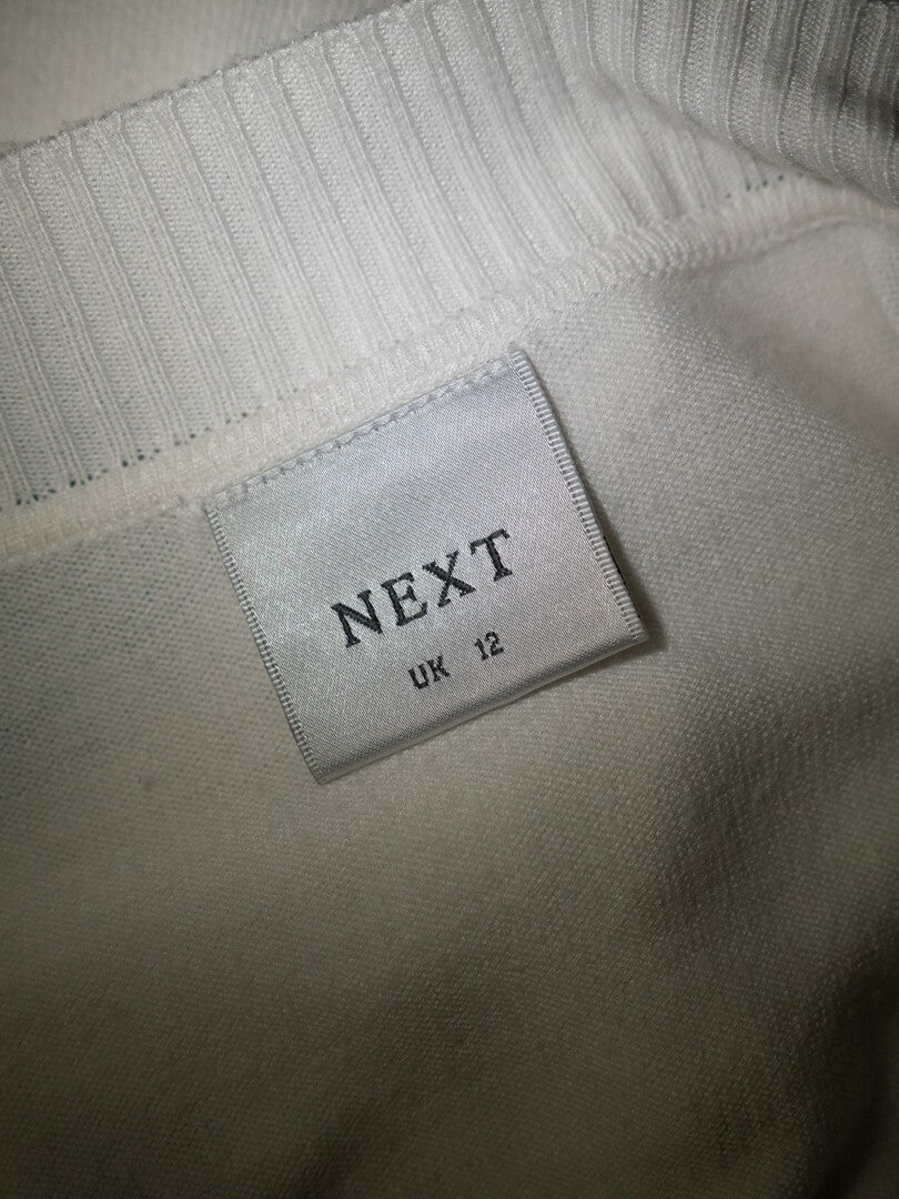 Next Women's Scoop Neck Jumper White/Turquoise UK12 Pre-Owned
