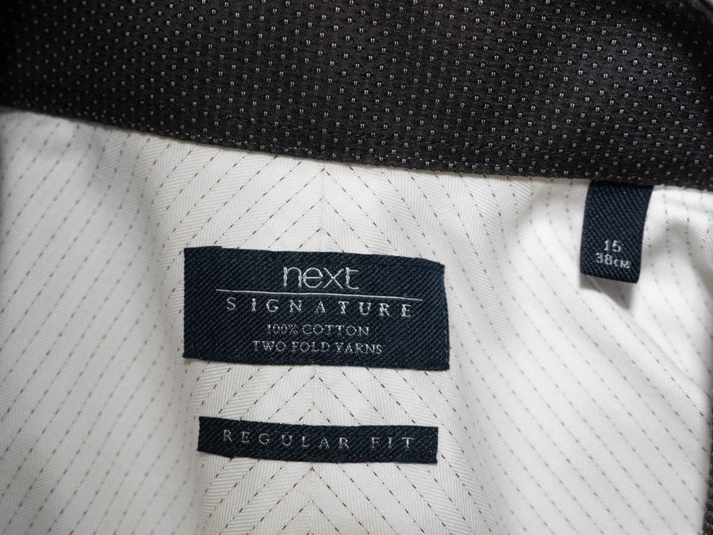 Next Signature Regular Fit White &amp; Charcoal Line Long Sleeve Size 38cm Pre-Owned