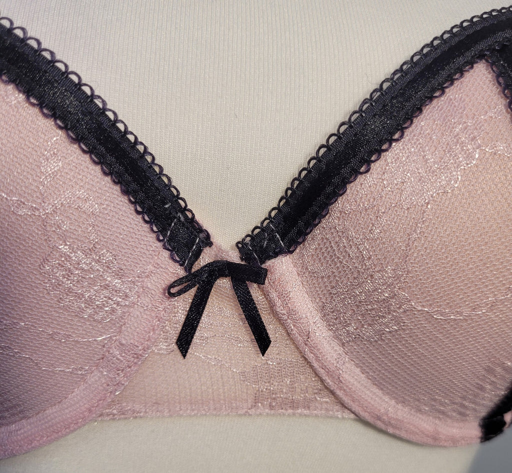 Little Minx Halo Bra 32D Pink/Black Balconette Underwired Padded New with Tags