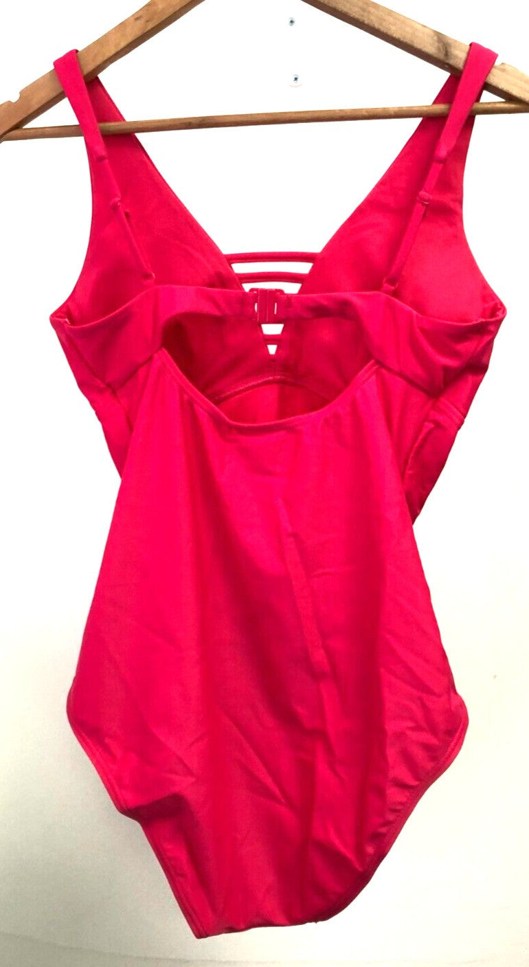 Simply Yours pink one-piece swimsuit padded plunge cut-out detail adjustable straps new with tags