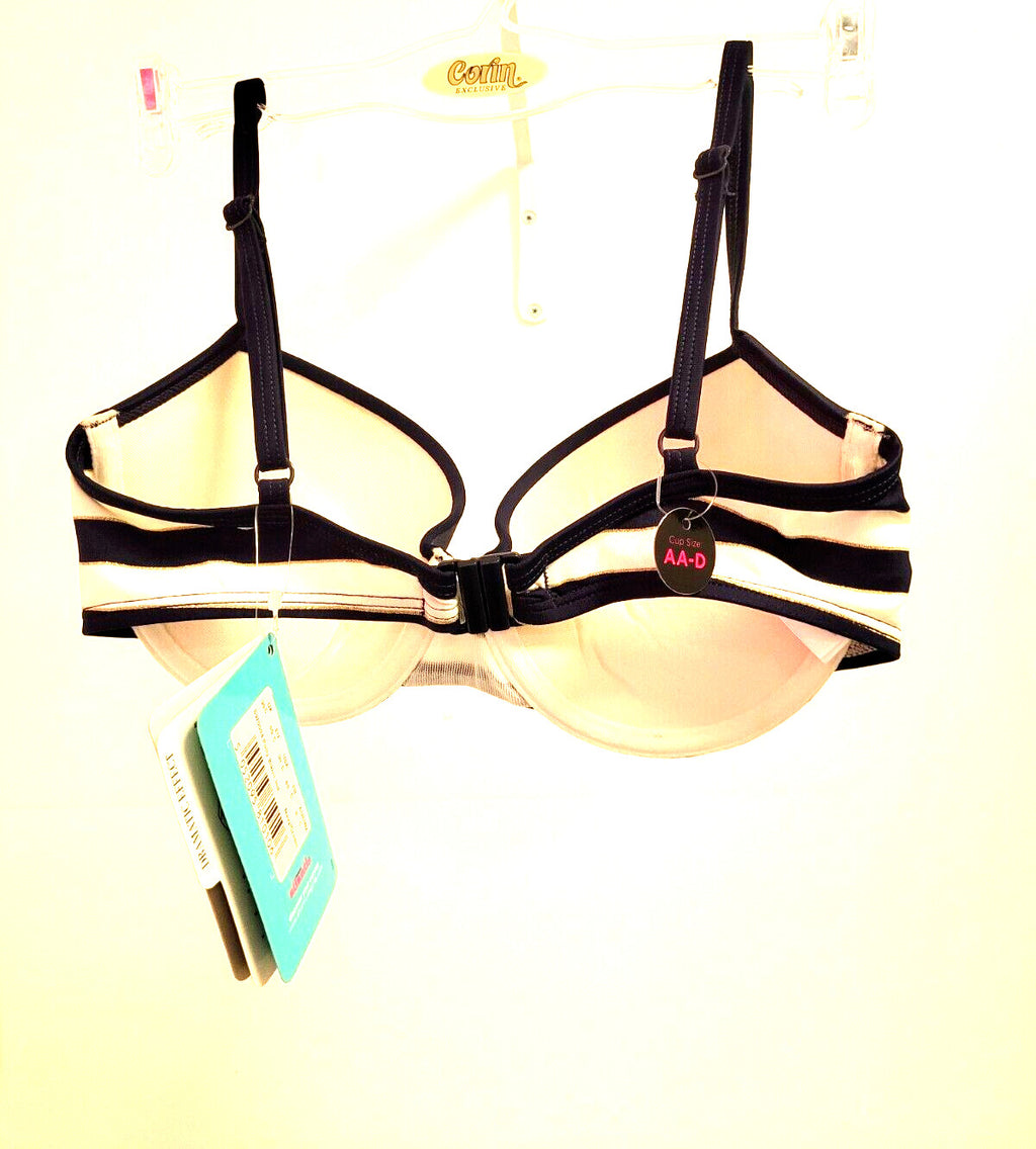 Panache Atlantis Bikini Top 30C Navy/Cream Gold Trim Underwired Padded Polly NWT