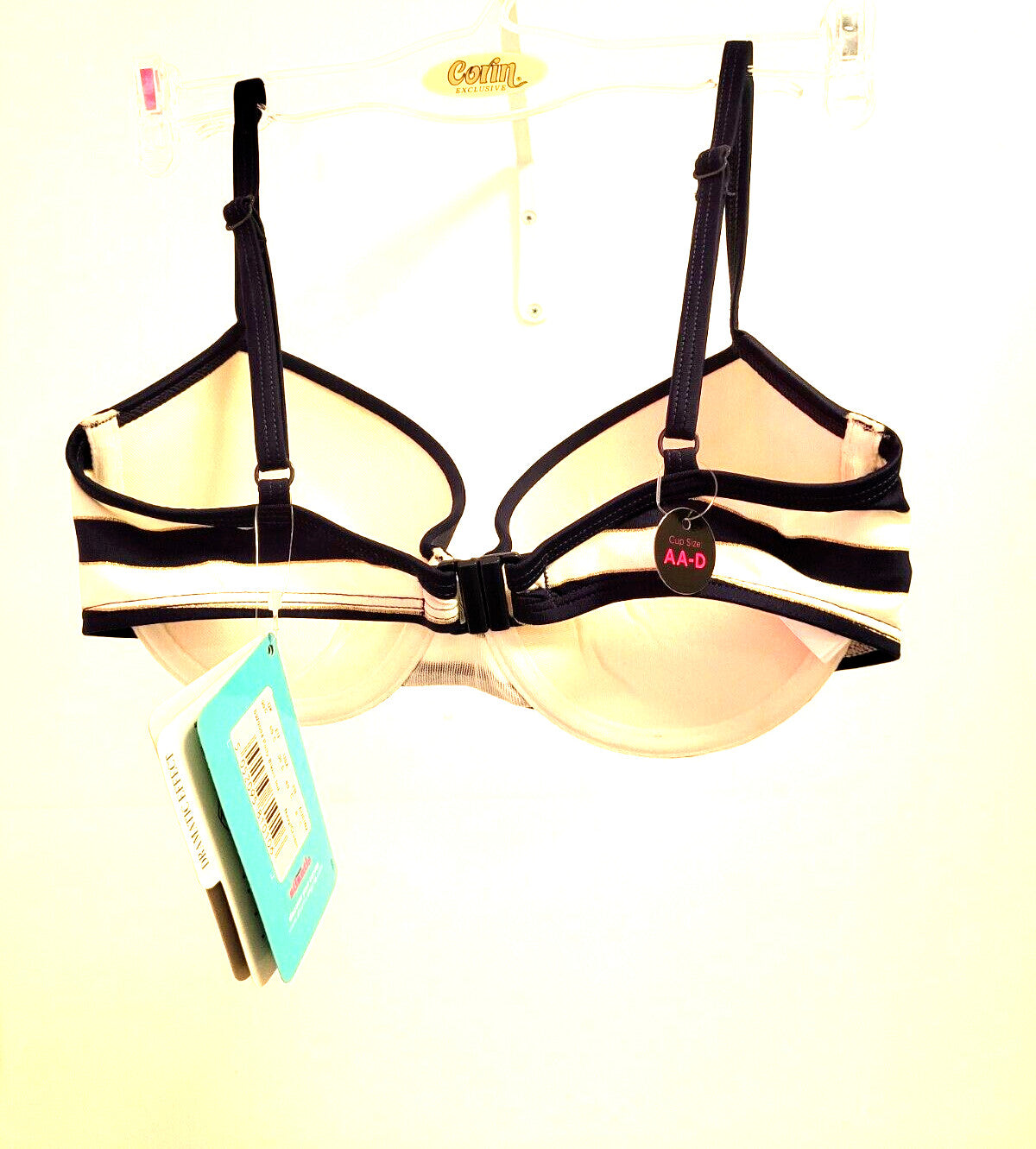 Panache Atlantis Bikini Top 30C Navy/Cream Gold Trim Underwired Padded Polly NWT