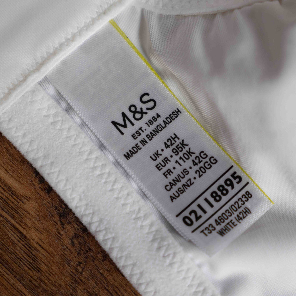 Marks & Spencer white full cup bra with lace design and underwire support.
