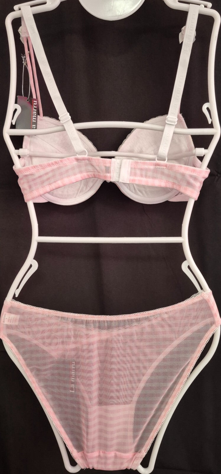 Bra and Knicker Set 34B Knickers Small Pink/White Gingham Check by La Marru BNWT