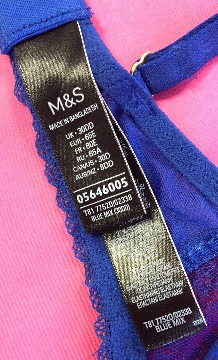 M&amp;S Bra 30DD Blue Mix Full Cup Underwired Non Padded New with Tags