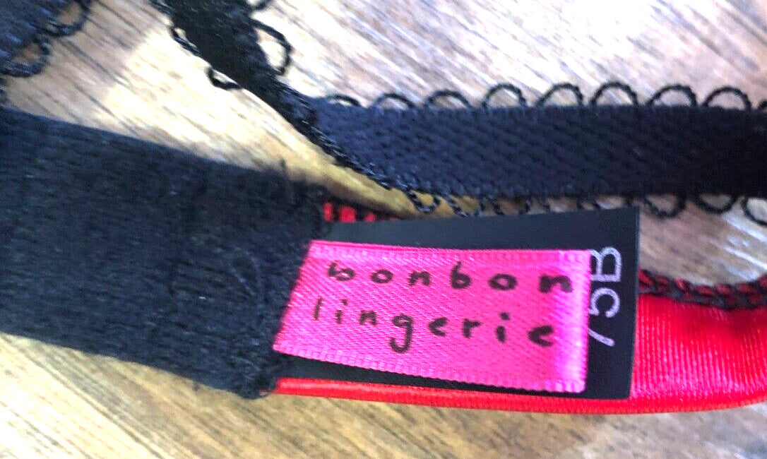 Bonbon Lingerie Bra 34B Red/Black Plunge Non-Wired Padded New with Tags