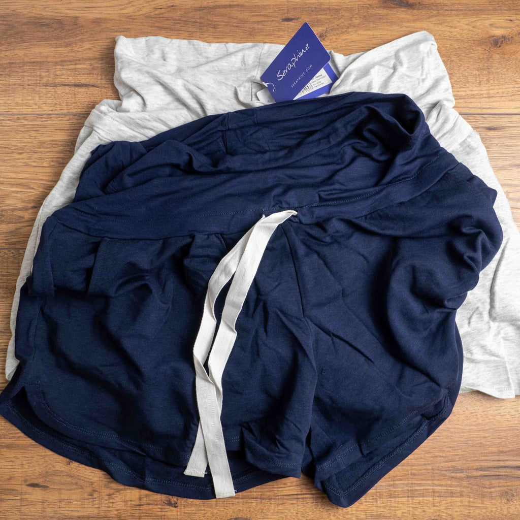 Seraphine XL maternity lounge shorts set navy grey soft stretchy waistband with pockets