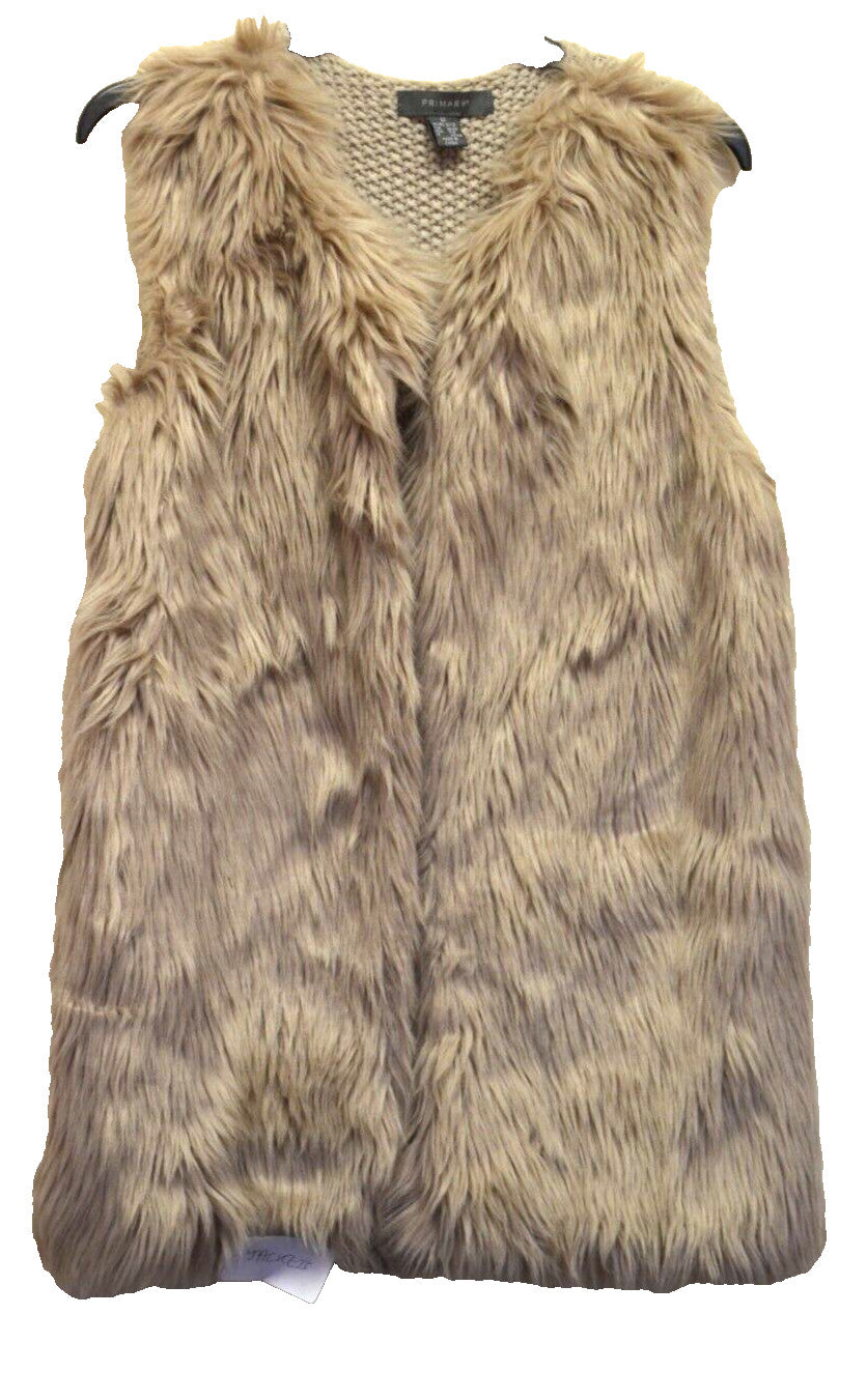 Faux Fur Gilet Size Medium Beige Soft Knit Open Stretch Pre-owned