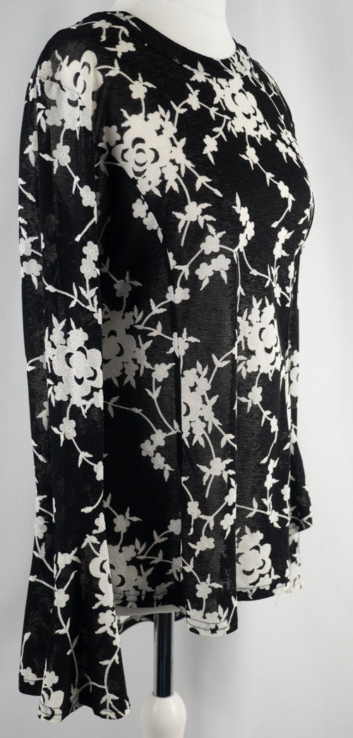 Izabel London Black &amp; White Floral Semi Sheer Size 12 Top Pre-Owned