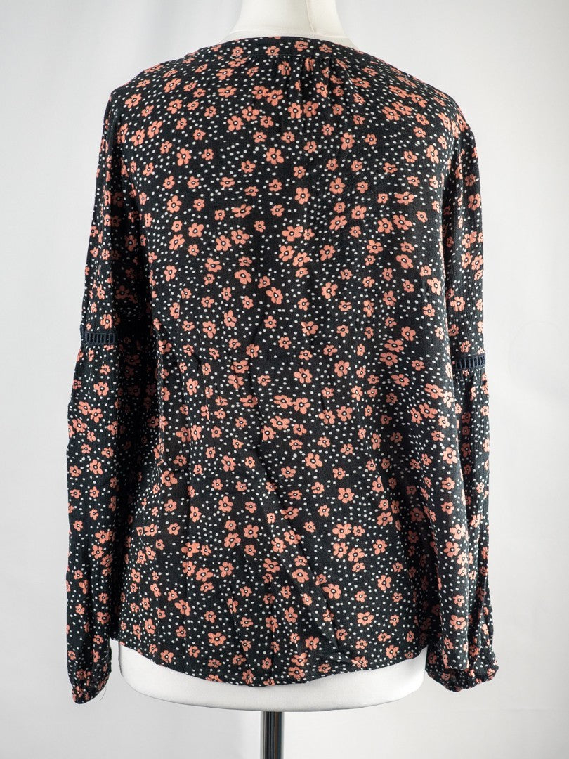 Papaya Woman Black/White/Brown Floral Long Sleeve Size 8 Top Pre-Owned