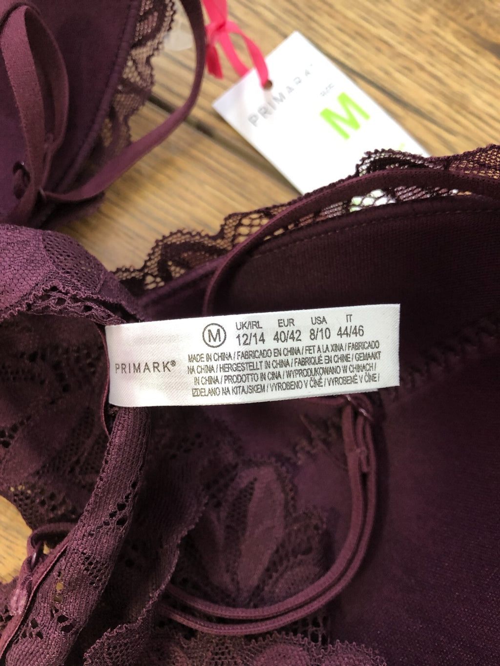 Primark purple bra lightly padded with all-over lace detail and non-wired design.