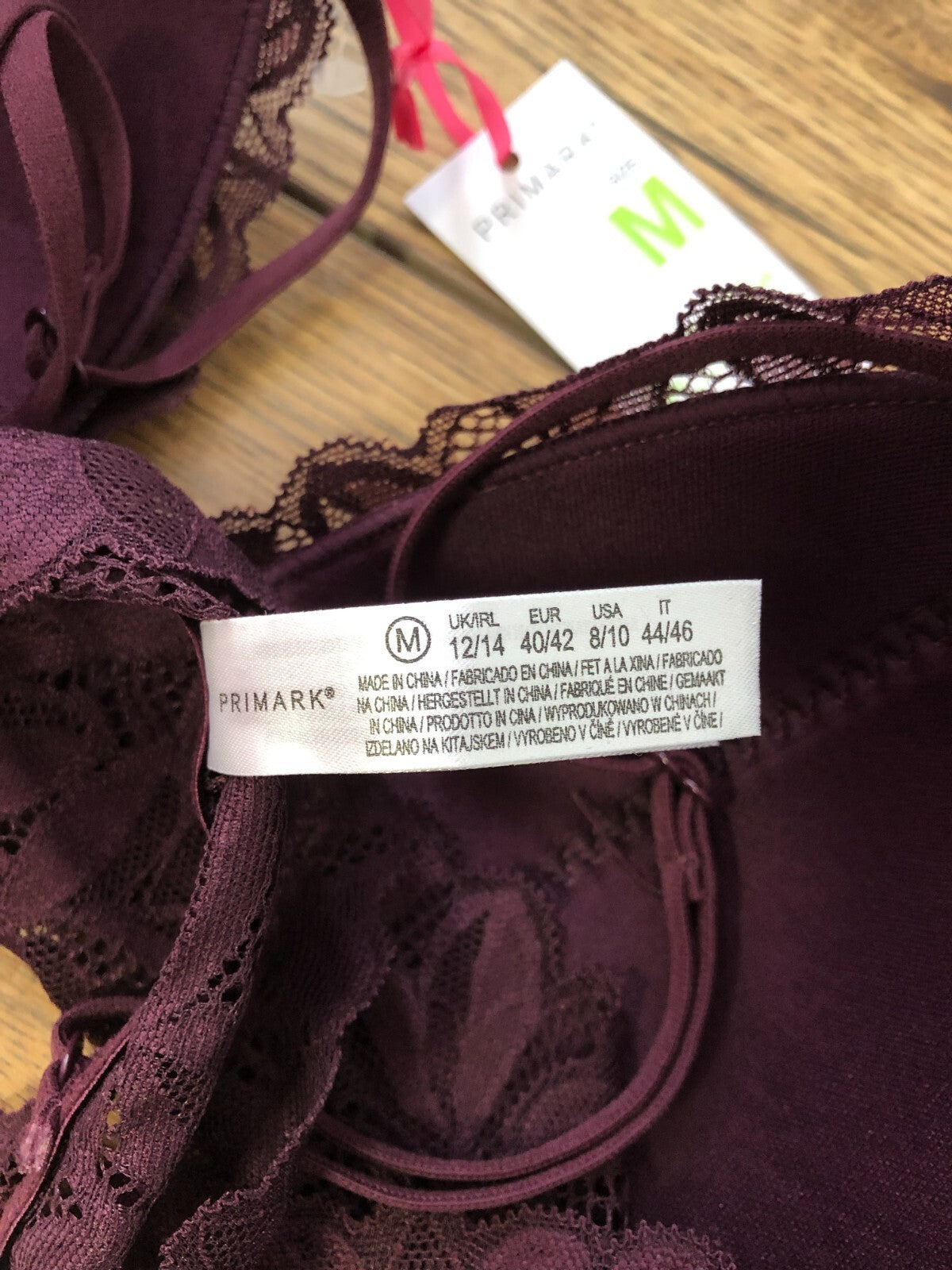 Primark purple bra lightly padded with all-over lace detail and non-wired design.