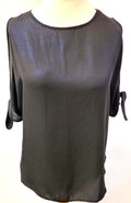 Blouse UK8 Black/Blue Sparkle Cold Shoulder Sleeves by Papaya Pre-Owned