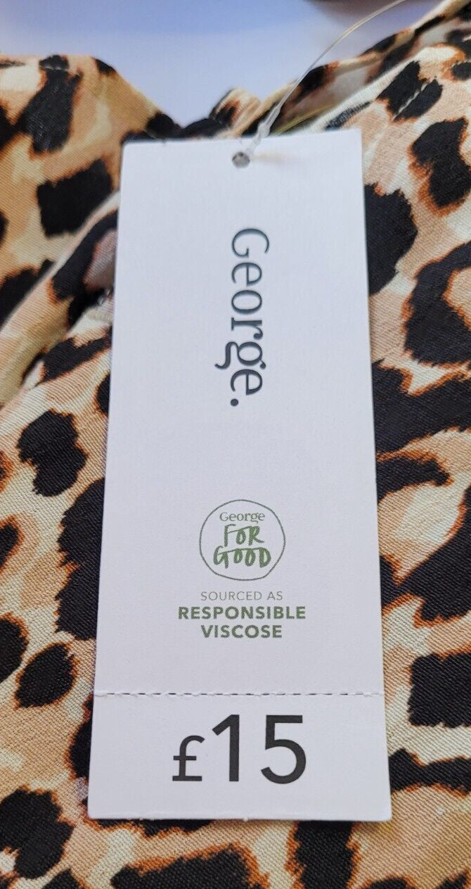 George Top UK10 Leopard Print Keyhole Round Neck Long Sleeve BNWT