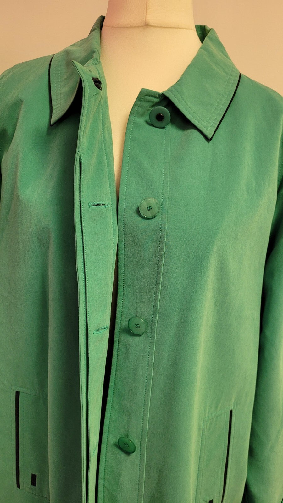 ASTRAKA Raincoat UK- Medium Emerald Green Button Front Pockets Pre-Owned