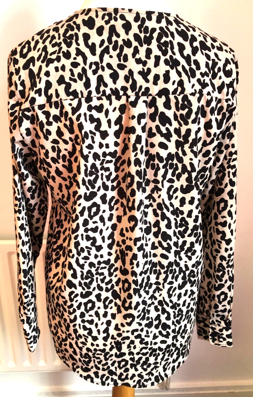 Boohoo Top UK10 Cream/Black Leopard Print Button Through Long Sleeve New