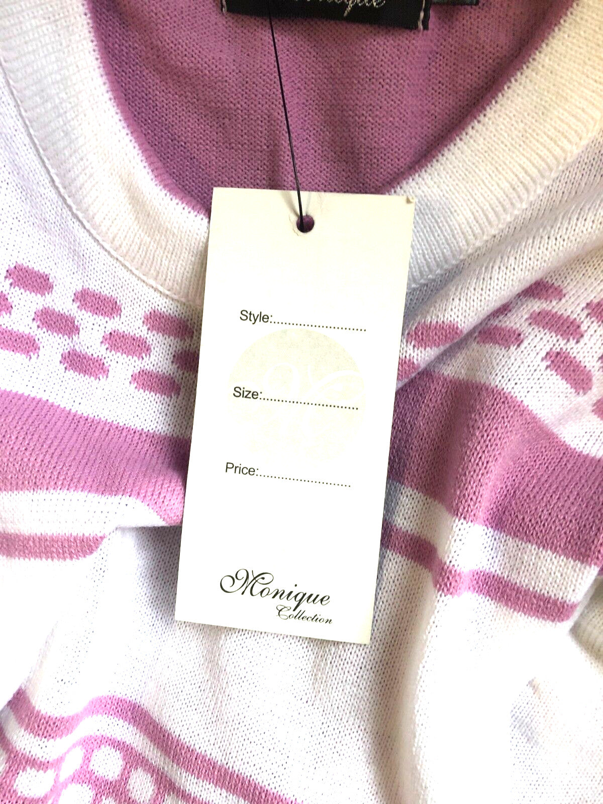Womens Top M/L Pink and White Round Neck Short Sleeve by Monique Collection BNWT