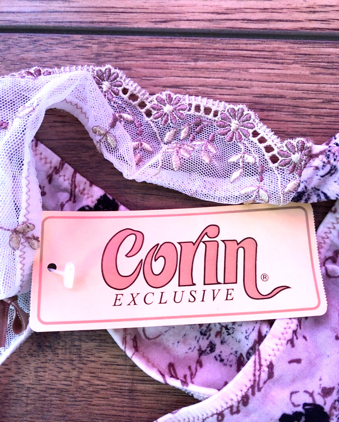 Corin Bra and Thong Set 34B Thong Medium White/Brown/Black Removable Pads BNWT