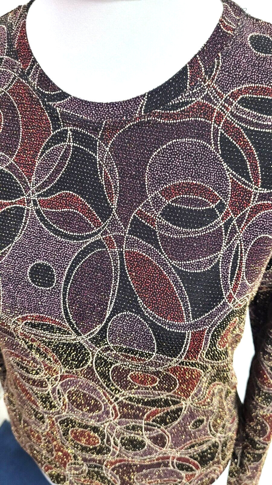 Chico's Design Top UK8/10 Multi Coloured Round Neck Long Sleeve Pre-Owned